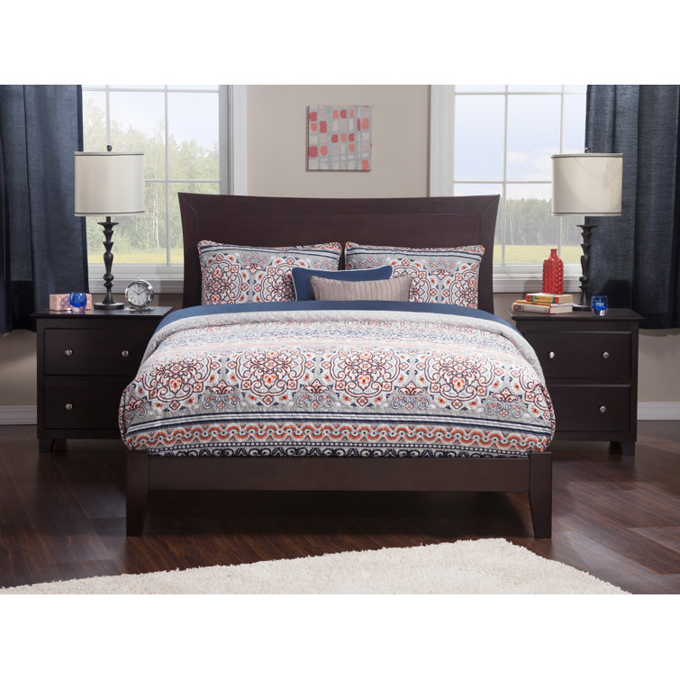 Espresso Queen Wood Platform Bed with Upholstered Headboard