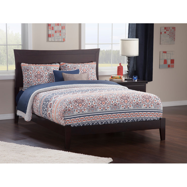 Espresso Queen Wood Platform Bed with Upholstered Headboard