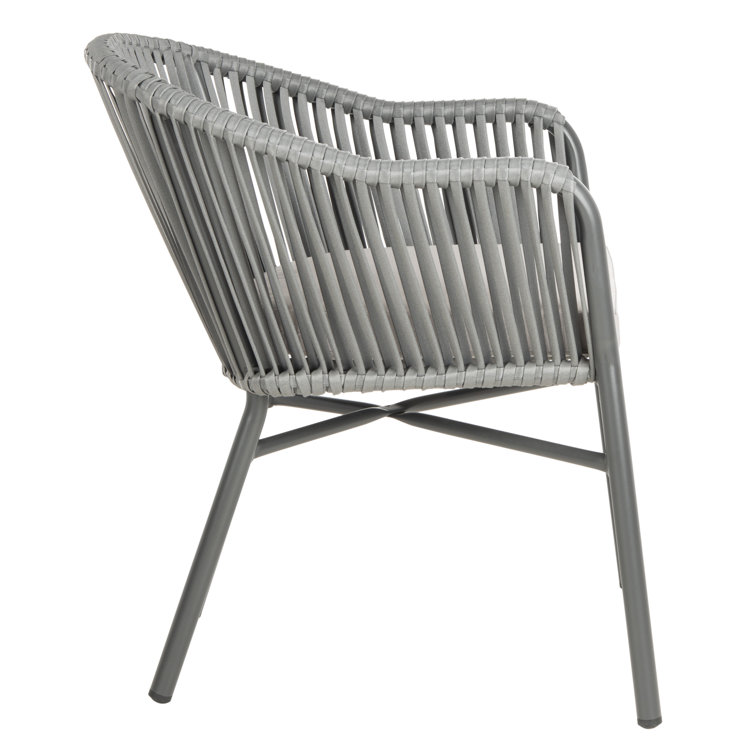 Gray Rope and Wicker Dining Arm Chair with Cushions