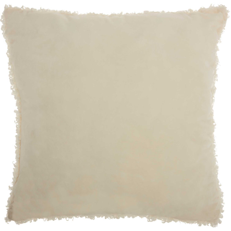 Ivory Faux Fur Square Throw Pillow 22" x 22"