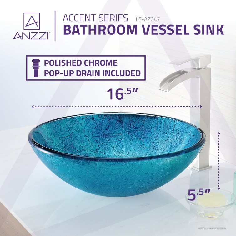 Emerald Ice 16.5'' Round Tempered Glass Vessel Bathroom Sink