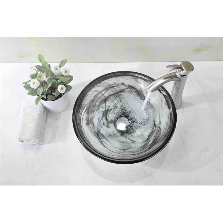 Smoky Green Tempered Glass Circular Vessel Sink