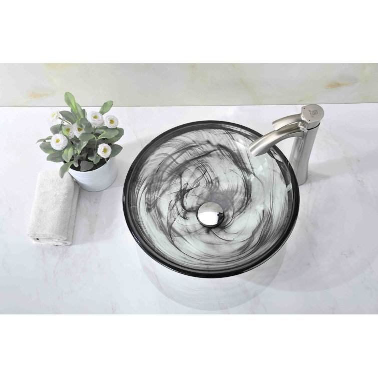 Smoky Green Tempered Glass Circular Vessel Sink