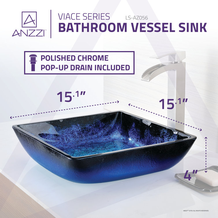 Blazing Blue Tempered Glass Square Above-Counter Vessel Sink
