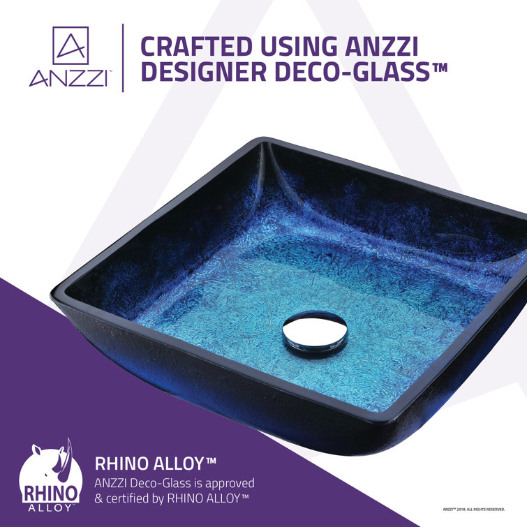 Blazing Blue Tempered Glass Square Above-Counter Vessel Sink
