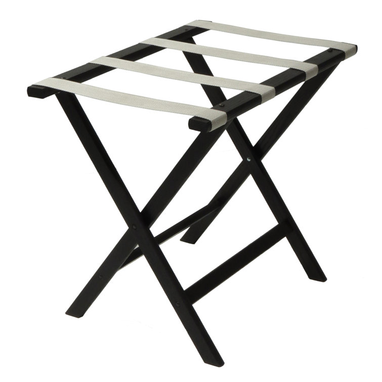 Black Oak Folding Luggage Rack with Brown Straps