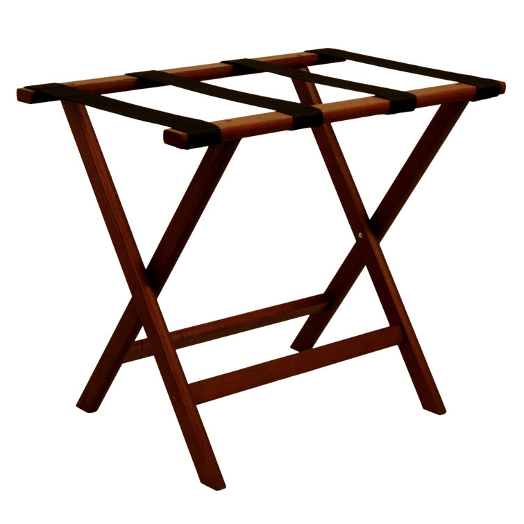 Medium Oak and Black Solid Wood Folding Luggage Rack
