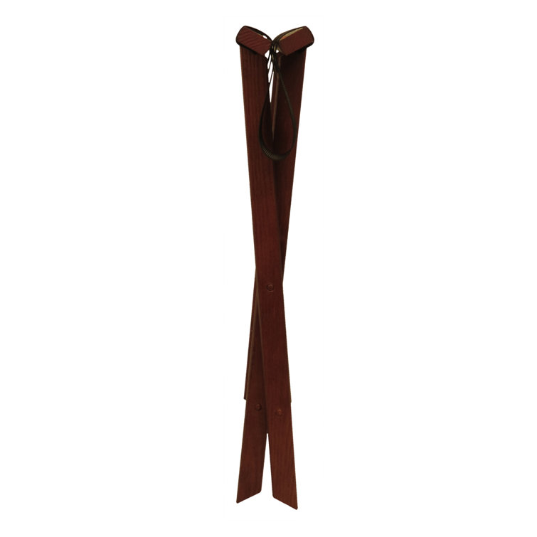 Mahogany Folding Solid Wood Luggage Rack with Brown Polyester Straps