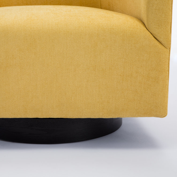 Goldenrod Wood Swivel Barrel Accent Chair with Black Base