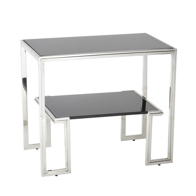 Modern Elegance 28" Stainless Steel and Stone Rectangular End Table