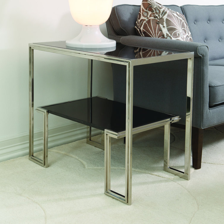Modern Elegance 28" Stainless Steel and Stone Rectangular End Table