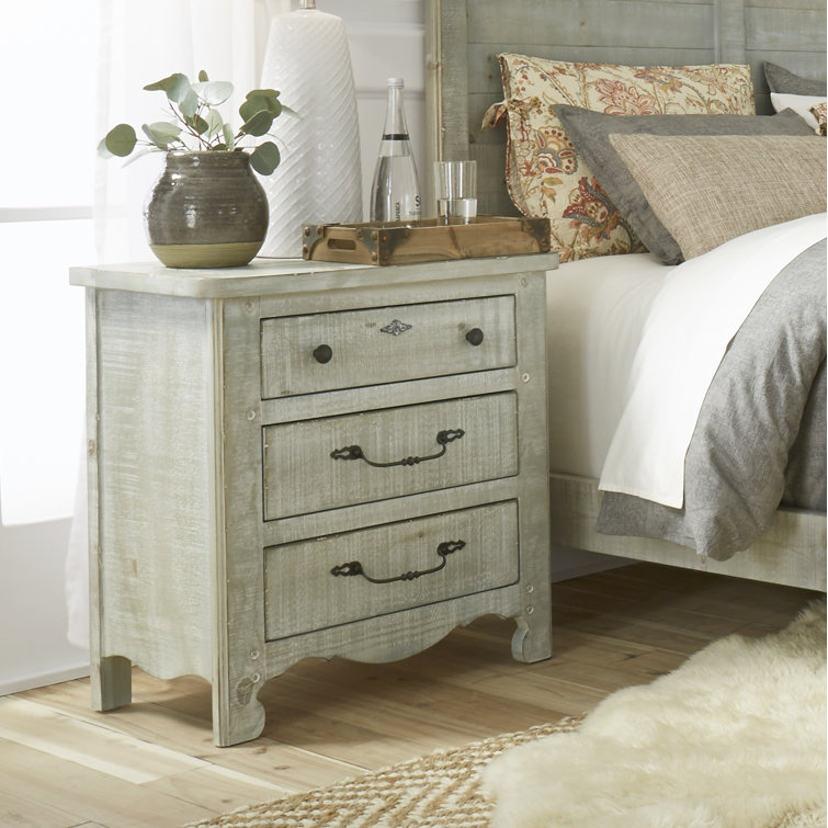 Traditional Gray 3-Drawer Nightstand in Rough Sawn Pine