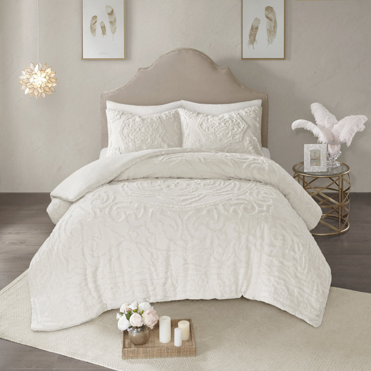 Ivory Cotton Chenille Medallion 3-Piece Duvet Cover Set