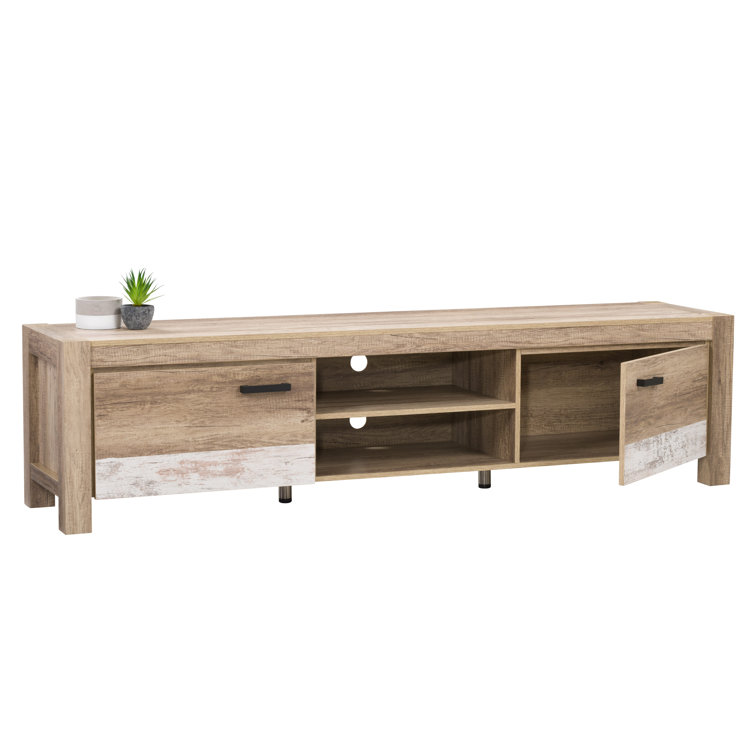 Joliet Chunky Style Warm Beige TV Bench with Duotone Cabinets