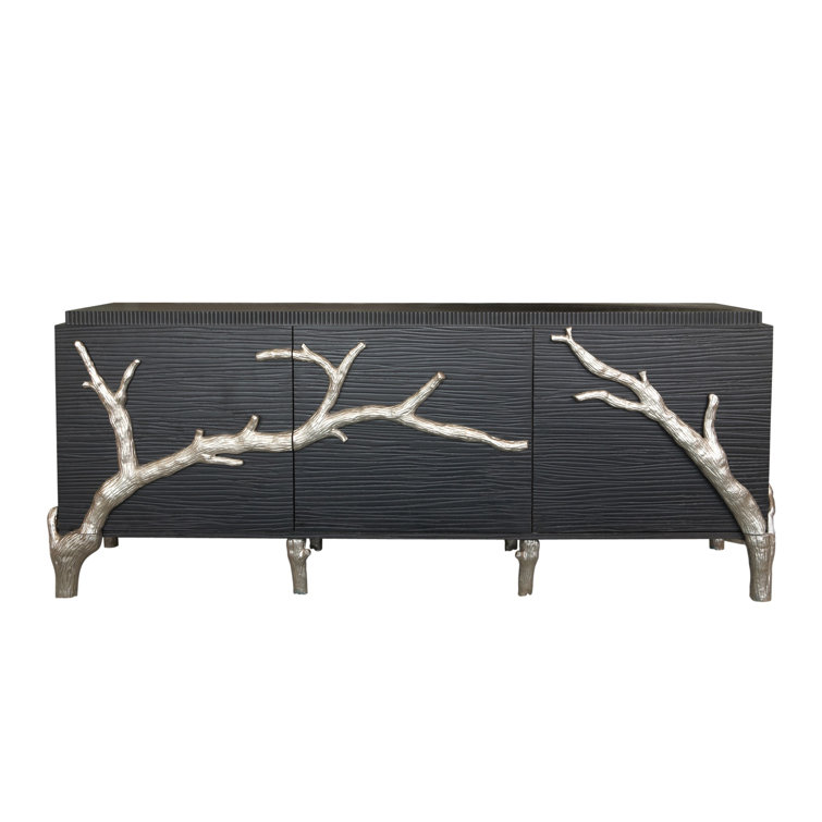 Branch Media Cabinet with Adjustable Shelving in Black Distressed Mango Wood