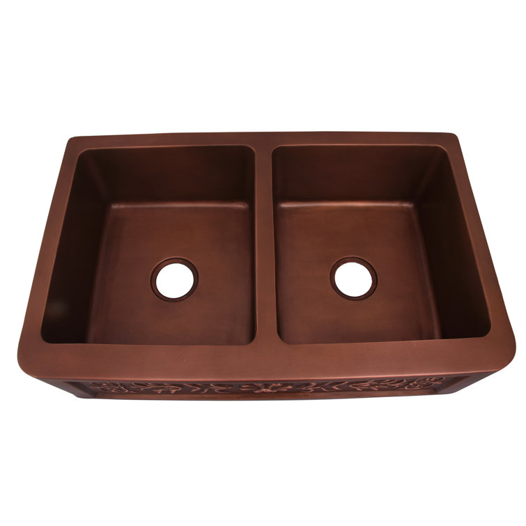 Sicily 36'' Double Bowl Copper Farmhouse Apron Sink
