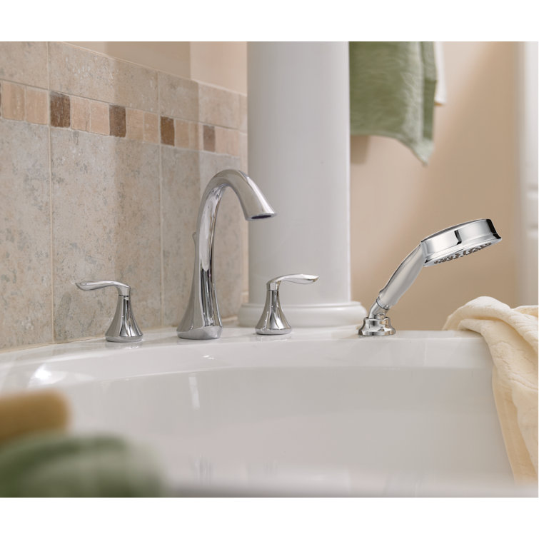 Chrome Transitional Deck Mounted Widespread Faucet with Handshower