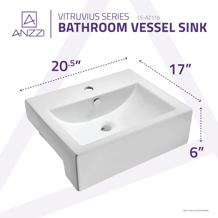 Vitruvius Series 19'' White Ceramic Rectangular Bathroom Sink
