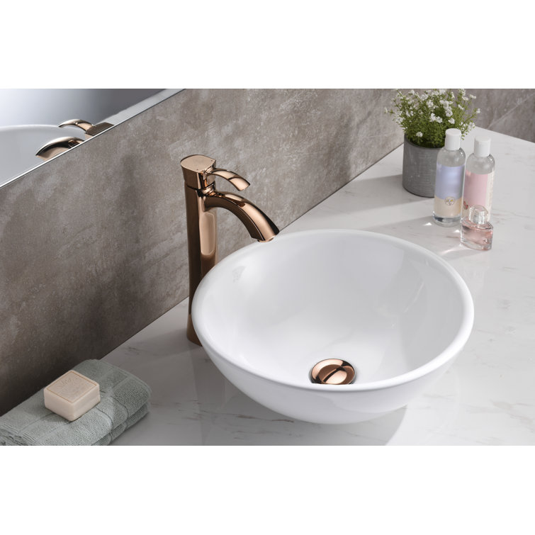 White Ceramic Circular Bathroom Vessel Sink, 16.3 inches