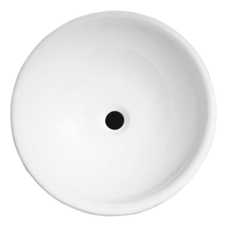 White Ceramic Circular Bathroom Vessel Sink, 16.3 inches