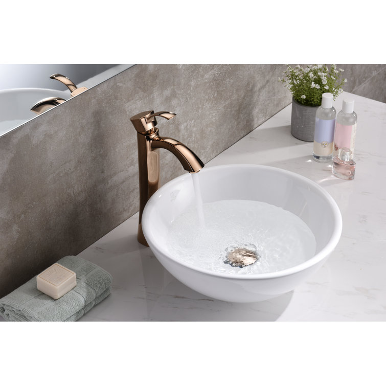 White Ceramic Circular Bathroom Vessel Sink, 16.3 inches