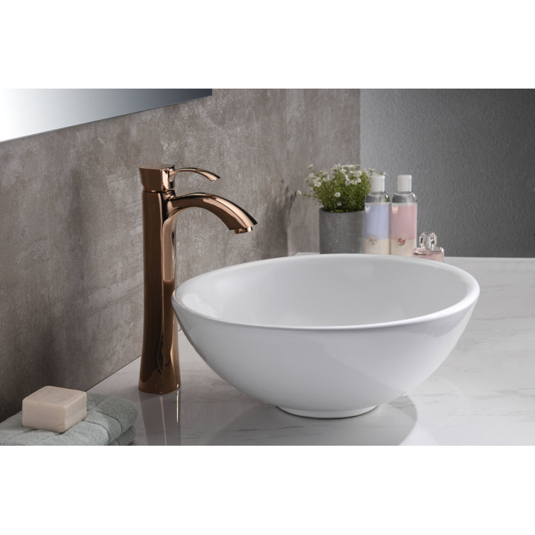 White Ceramic Circular Bathroom Vessel Sink, 16.3 inches