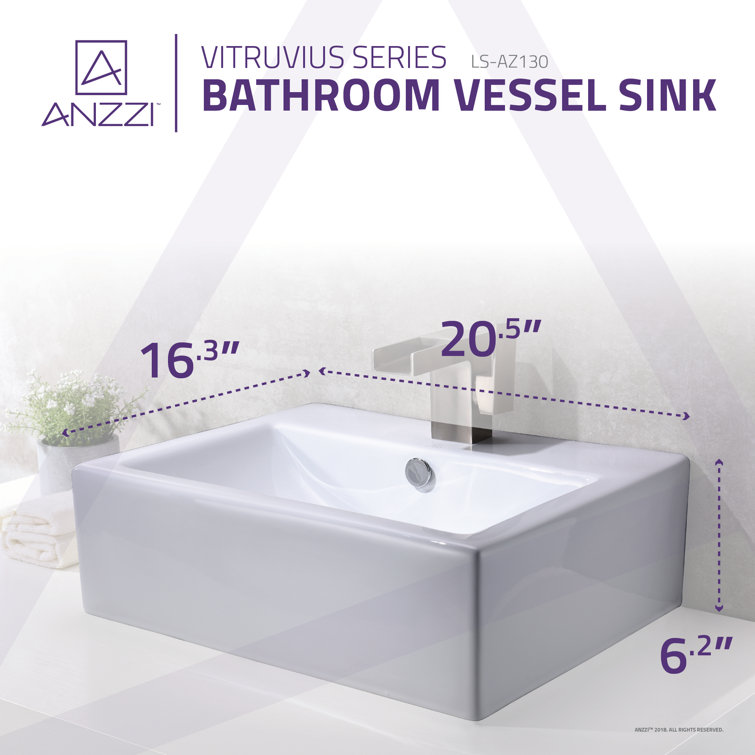 Vitruvius White Ceramic Rectangular Bathroom Sink with Overflow