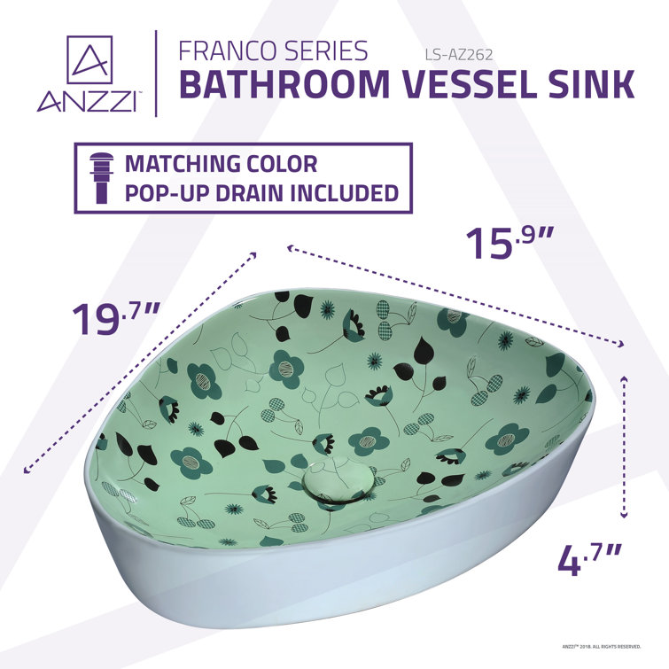 Mint Green Ceramic Floral Vessel Bathroom Sink