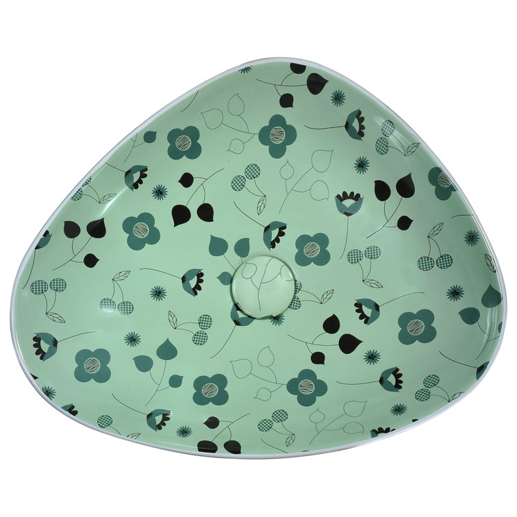 Mint Green Ceramic Floral Vessel Bathroom Sink