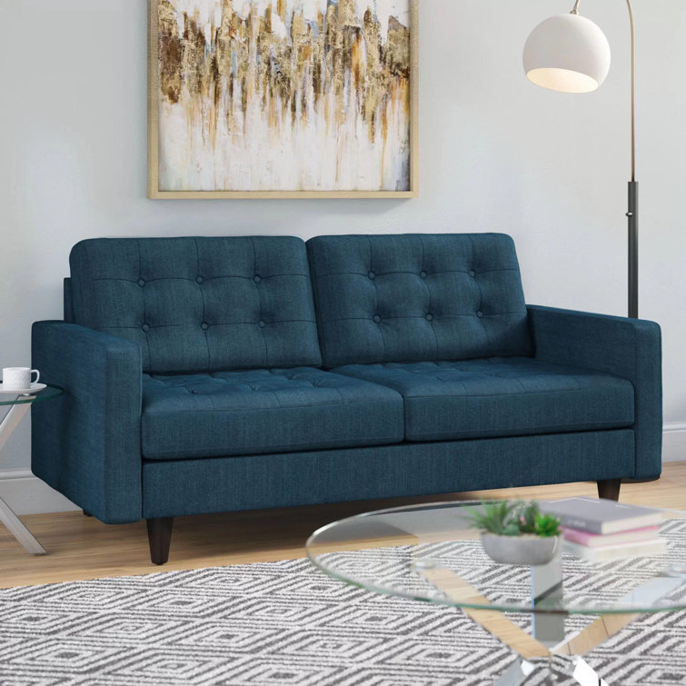 Azure Tufted Fabric Loveseat with Solid Wood Legs