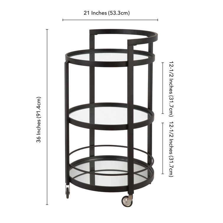 Bronze-Tinted Glass and Blackened Steel Round Bar Cart with Wine Rack