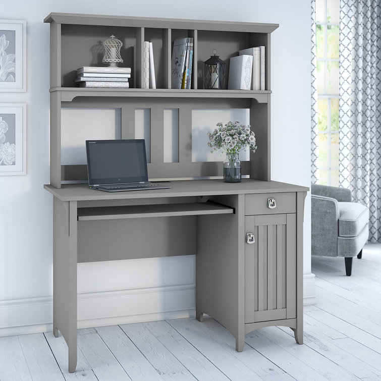 Cape Cod Gray 47'' Compact Computer Desk with Hutch and Storage
