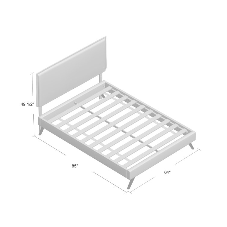 Beige Queen Upholstered Platform Bed with Wood Frame and Slats