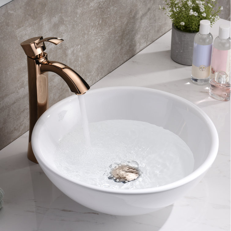 White Ceramic Circular Bathroom Vessel Sink, 16.3 inches