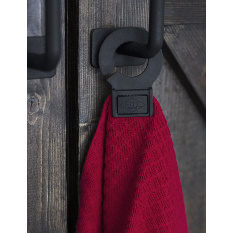 Paprika Red Cotton Terry Kitchen Towel Set with Rubber Hook