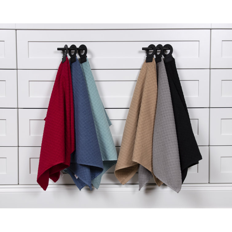 Paprika Red Cotton Terry Kitchen Towel Set with Rubber Hook