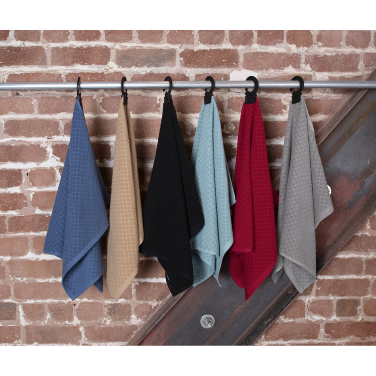 Paprika Red Cotton Terry Kitchen Towel Set with Rubber Hook