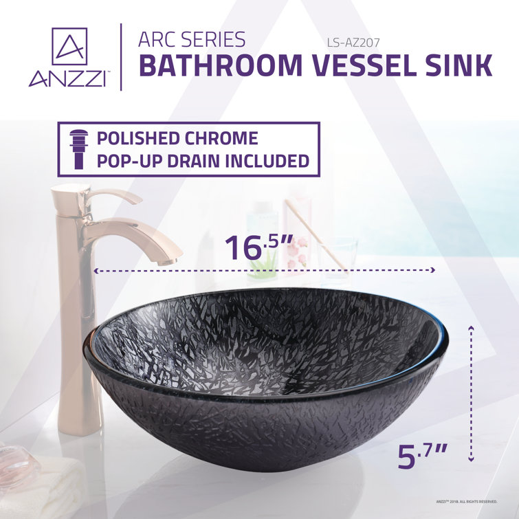 Arctic Sheer 16.5'' Gray Tempered Glass Circular Bathroom Sink