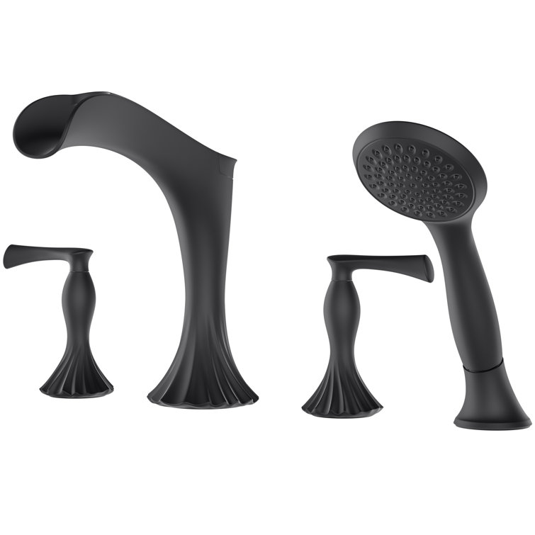 Matte Black Metal Roman Tub Faucet with Hand Shower