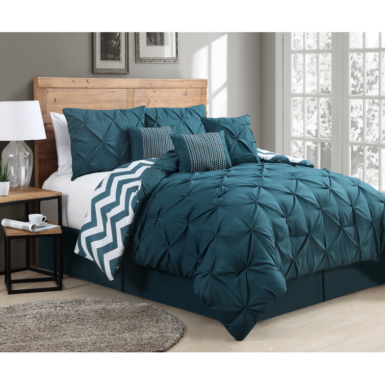 Teal Twin Reversible Microfiber Comforter Set with Decorative Pillows
