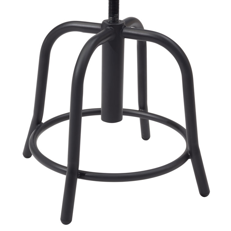 Adjustable Swivel Backless Stool, 25" Black Metal Frame with Wood Seat