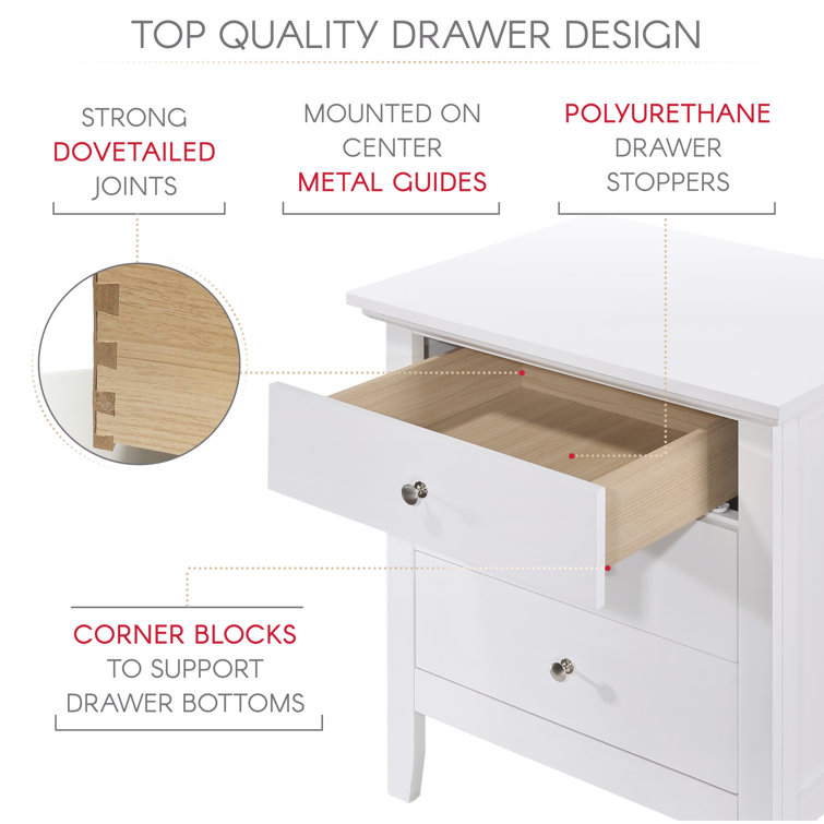 White 3-Drawer Solid and Manufactured Wood Nightstand