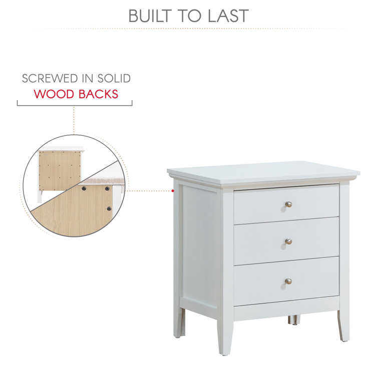 White 3-Drawer Solid and Manufactured Wood Nightstand