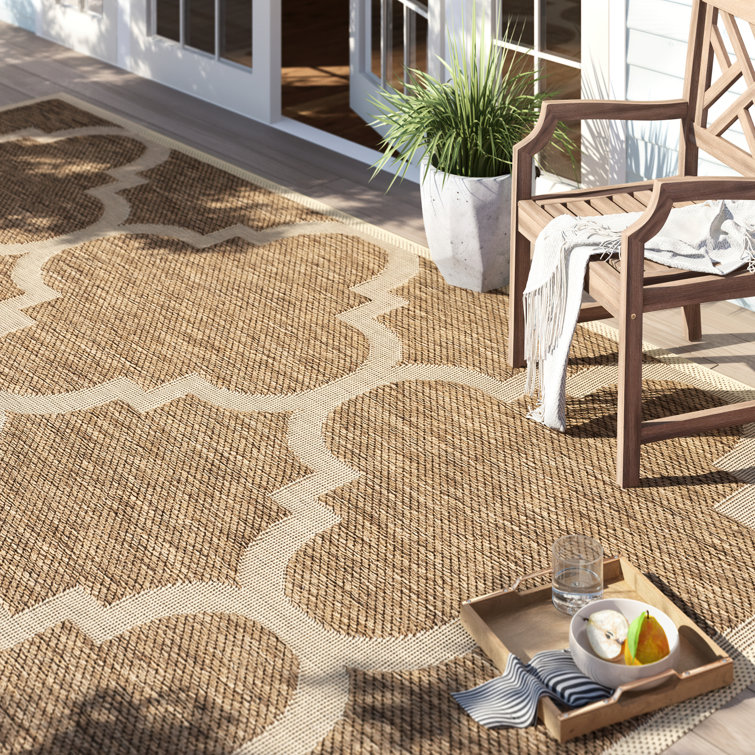 Taupe and Greige Geometric Outdoor Area Rug