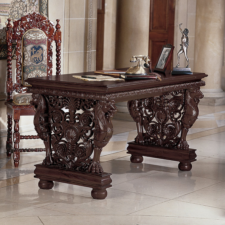 Gryphon Carved Mahogany 55'' Writing Desk in Brown