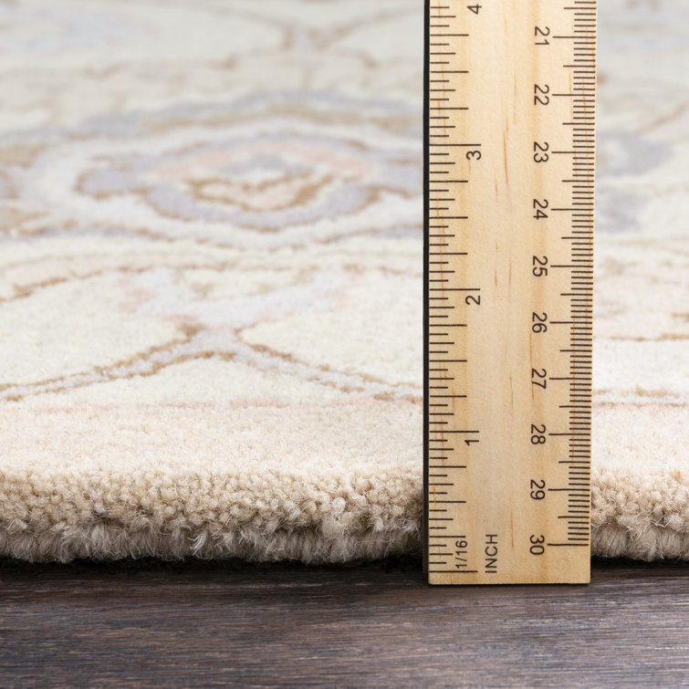 Handmade Blue and Beige Floral Wool Rectangular Rug 10' x 14'