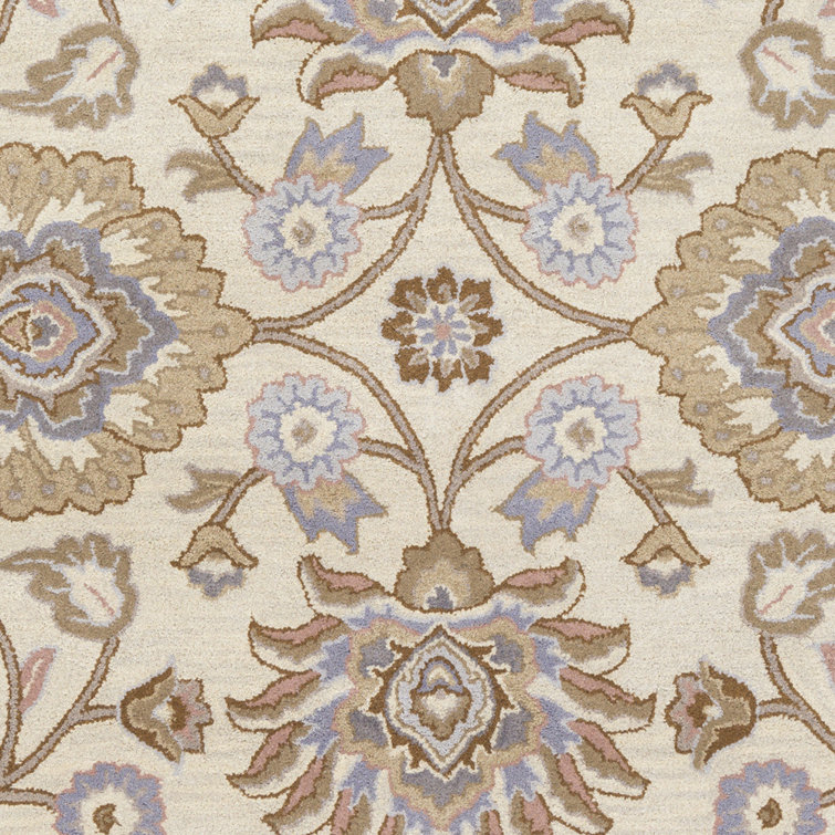 Handmade Blue and Beige Floral Wool Rectangular Rug 10' x 14'