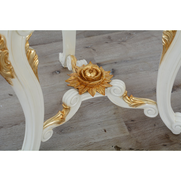 Antique Beige & Gold Mahogany Glass End Table with Storage
