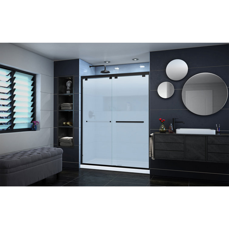 Encore 60" Satin Black Frameless Sliding Shower Door with Clear Glass