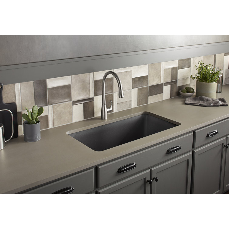 Matte Graphite Neoroc Undermount Single-Bowl Kitchen Sink